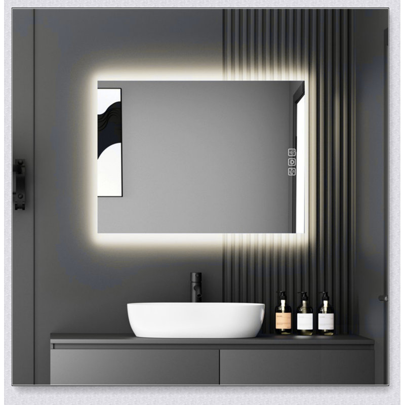 Miroir de salle de bain 32 po x 24 po à rétroéclairage DEL lumineux, désembuage 5 minutes, miroir de meuble-lavabo mural pleine HD à réflexion, 3 lumières à intensité variable à intensité variable, CRI90 +, fonction mémoire, anti-buée