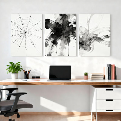 Toile d'araignée et toile abstraite Splash, reproduction d'art sur toile, impression d'art moderne noir et blanc (ensemble de 3)