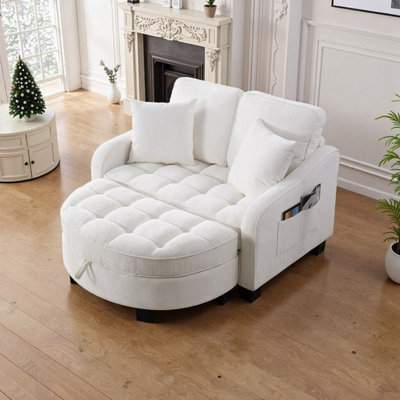 2-Seater Sofa Chaise Lounge with Storage Footrest and Pillows Modern Chaise for Living Room and Bedroom Double Size