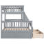 Lit simple superposé au dessus d'un lit double avec tiroirs de rangement, convertible en 2 lits, structure en bois massif avec garde-corps-838998312