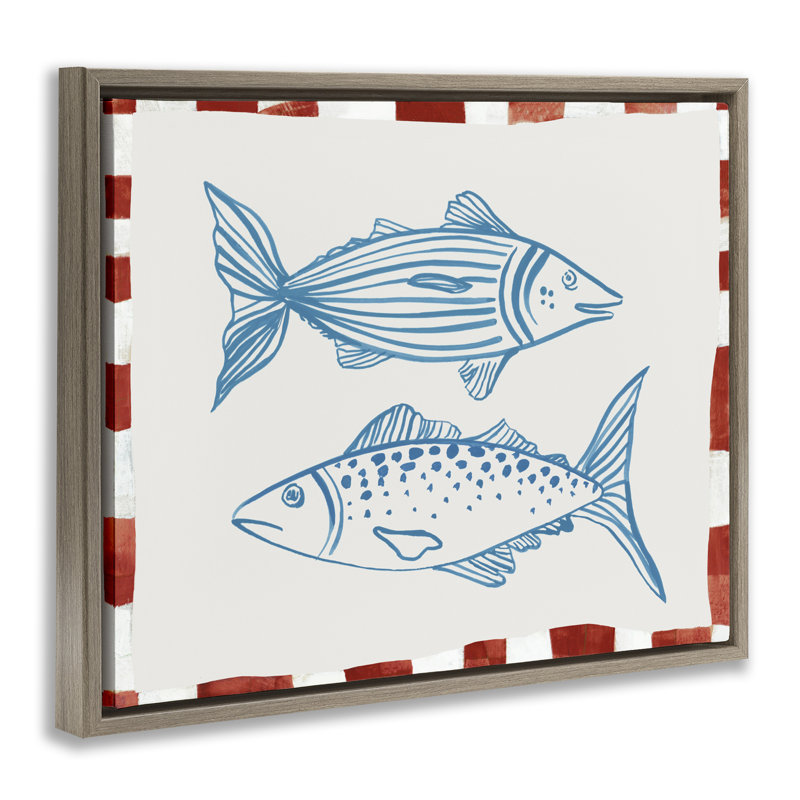 Cadre flottant à croquis de deux poissons de mer, design par Hannah Dawson, Cadre flottant orme Montalcino, H 17 po x l 21 po