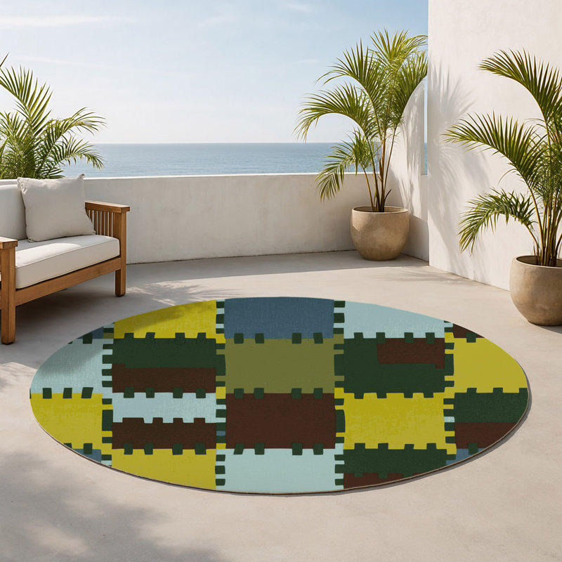 Tapis intérieur et extérieur Pixelated Plains, Rond 5 pi