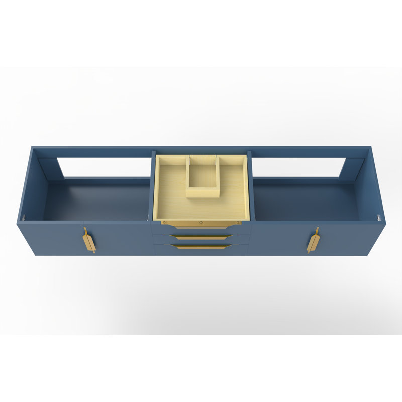 Base de meuble-lavabo mural simple 72 po Alpine, Bleu / or