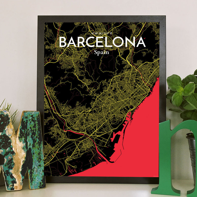 Barcelona City Map - No Frame Print, 43.2cm H x 27.9cm W x 0.13cm D
