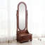 Miroir pleine grandeur en bois d'hévéa arqué de style américain avec tiroirs