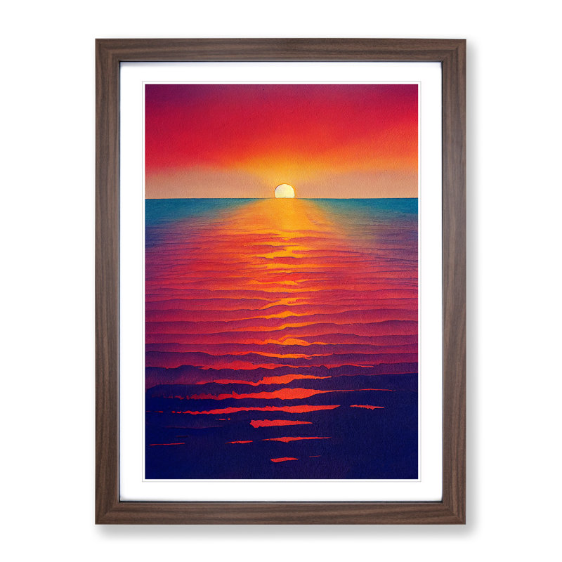 Bedazzled Ocean Sunset - Wall Art, White, 64cm H x 46cm W x 2cm D, Walnut