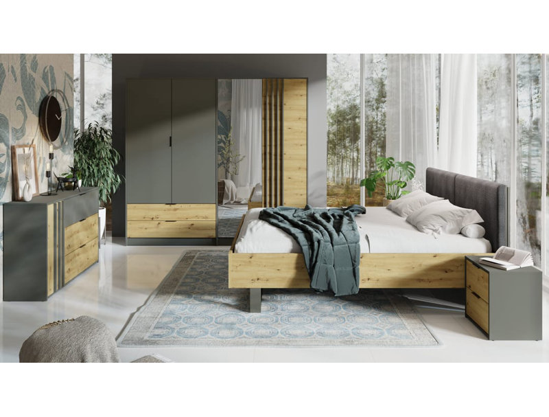 Rimini 23 Bedside Table 44cm (Set of Two) Graphite - Compact Twin Storage for Modern Bedrooms