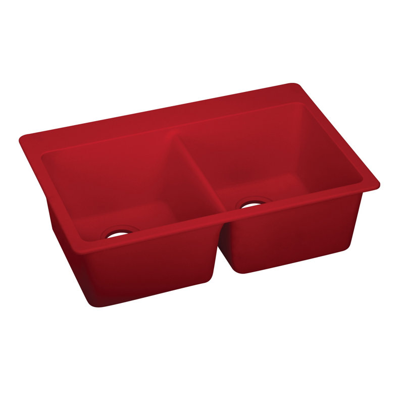 Quartz Luxe 33" L x 19" W Double Basin Undermount Kitchen Sink, Maraschino