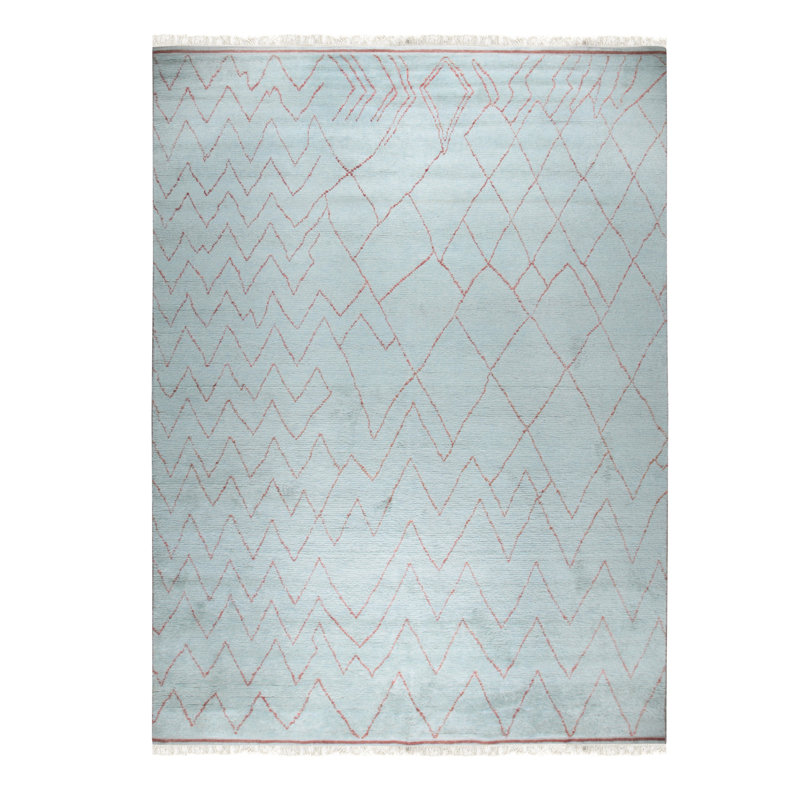 Tapis marocain bleu clair en laine noué à la main
