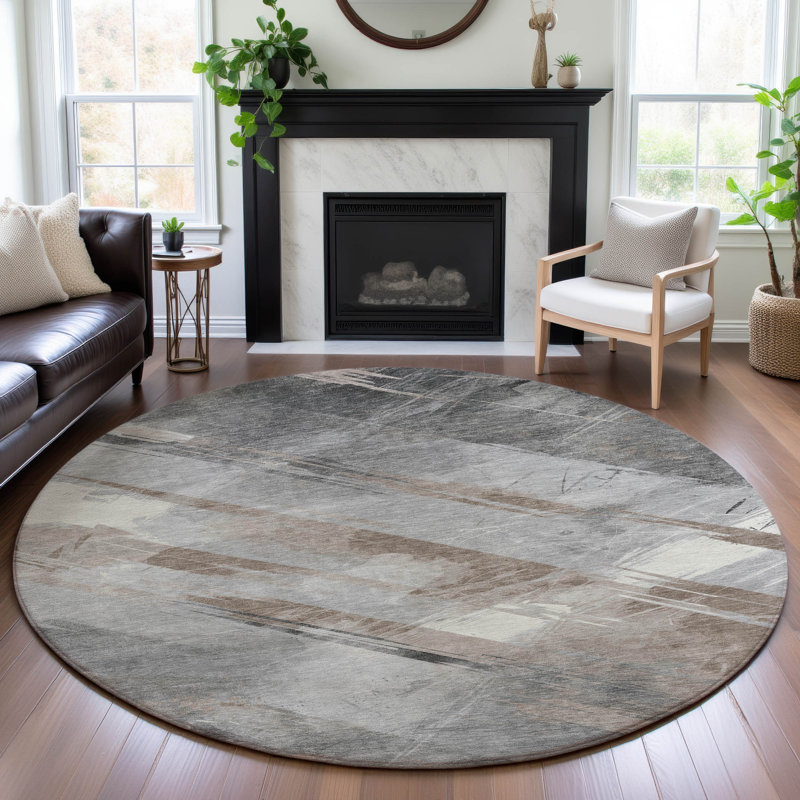Premium Machine Washable Harjo AMF1535 Stripes Rug, Round 8'