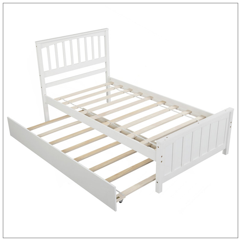 Lit plateforme simple avec lit gigogne, blanc