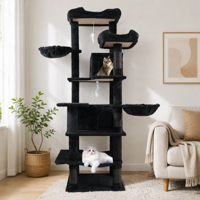 Grande tour d'arbre à chat à plusieurs niveaux de 68 pouces pour plusieurs chats d'intérieur, arbre d'activité pour chat avec poteaux à griffer en sisal, grottes pour chat, hamacs, panier suspendu et coussins lavables amovibles
