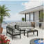 Ensemble de conversation de patio 3 pièces en aluminium 3 pièces, canapé d'extérieur 5 places avec coussins gris clair épais et structure noire et table basse-1602334627