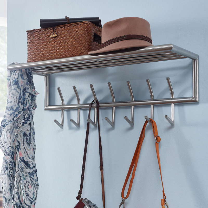 Jansen Steel 14 - Hook Wall Mounted Coat Rack with Storage