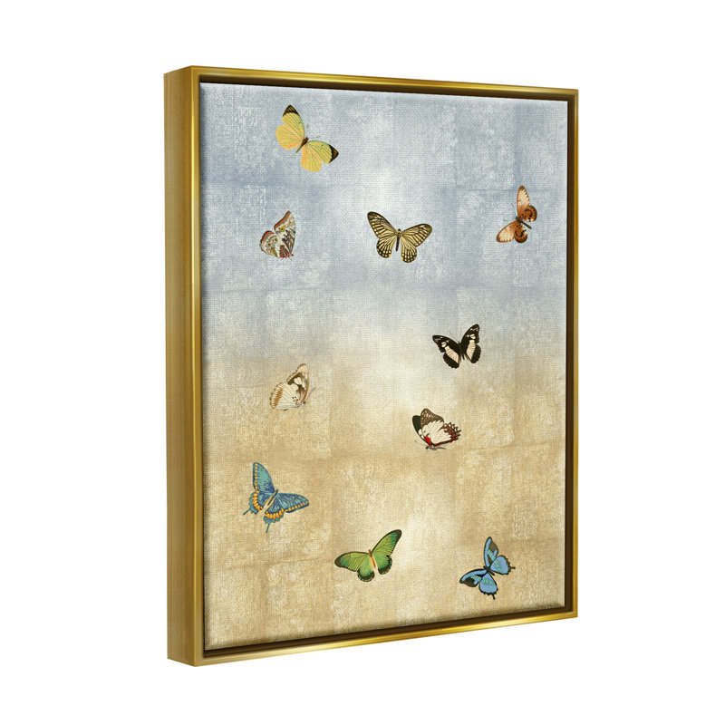 «Divers Butterfly Insect Motif» par Tina Blakely - peinture à cadre flottant sur toile, H 21 po x l 17 po x P 1,7 po