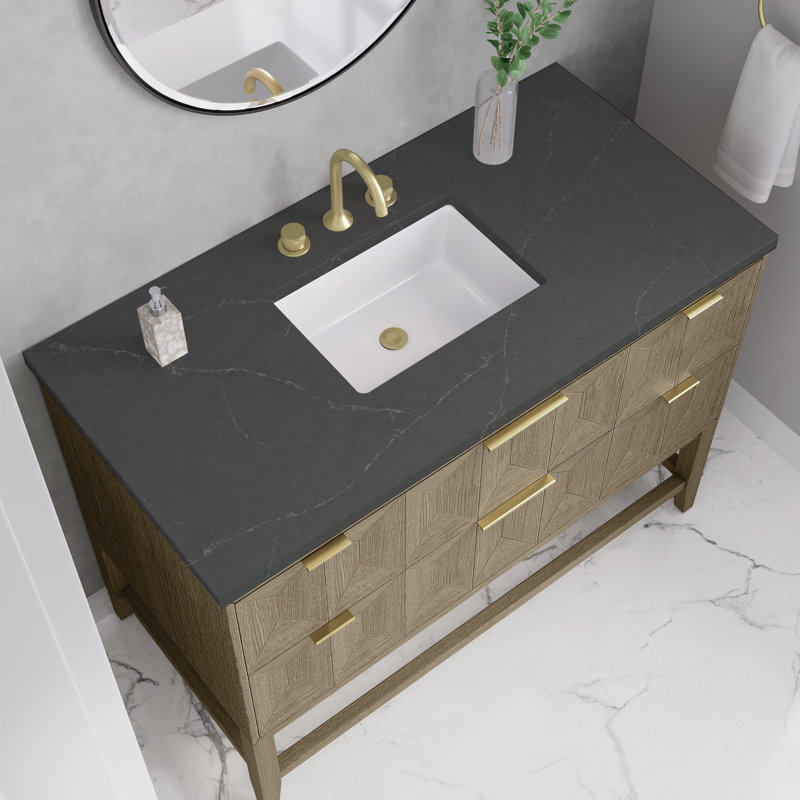 Ensemble de meuble-lavabo simple 48 po Emmeline, Pierre de savon anthracite, 8 po