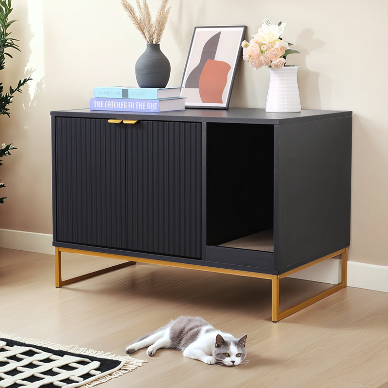 Enceinte de litière 32 po noire moderne, Noir