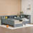 L-shaped Daybed With Trundle And 1 Drawer, Storage Shelves And Charging Station-1881551504