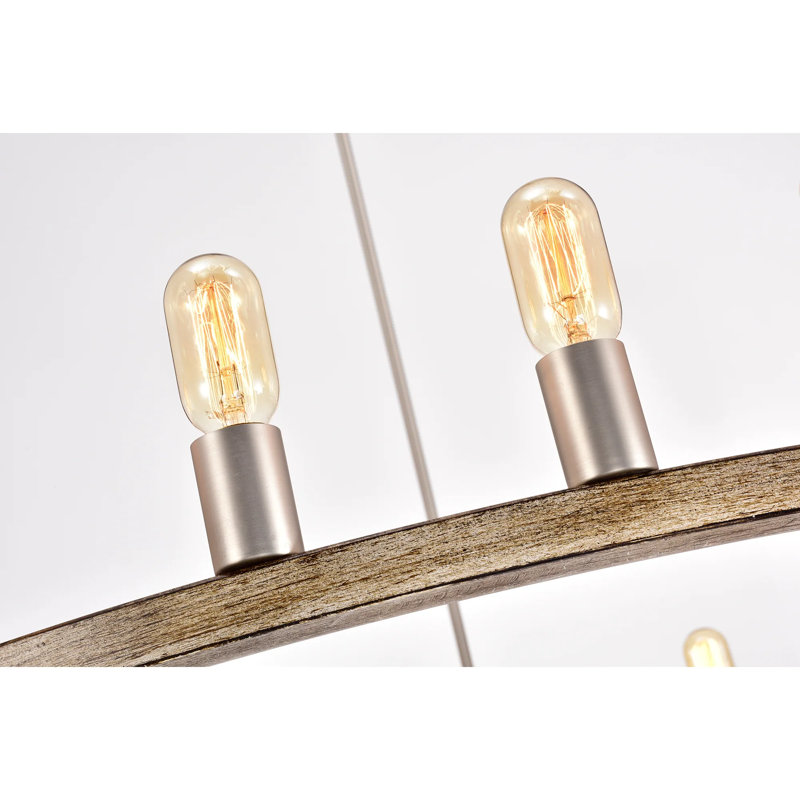 Hempy 24 - Light Dimmable Wheel Chandelier, Wood/Nickel