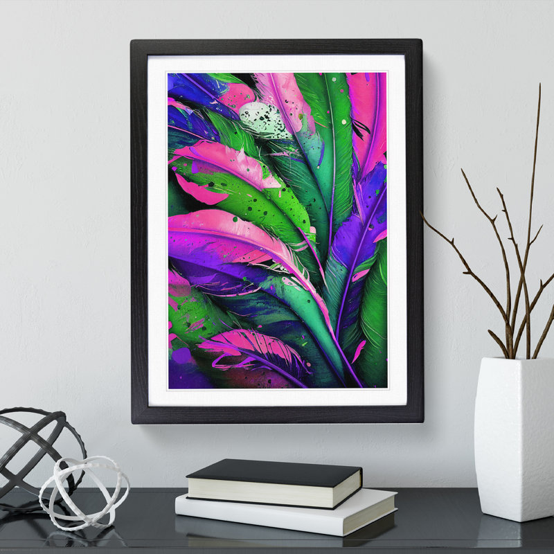 Splashed Feathers No.4 Abstract - Wall Art, Black Framed, 66cm H x 48cm W, White
