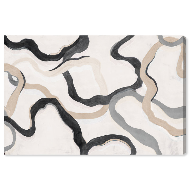 Abstract Paths of Life Beige Modern Black Canvas Wall Art Print, H 16 po x l 24 po x P 0,8 po
