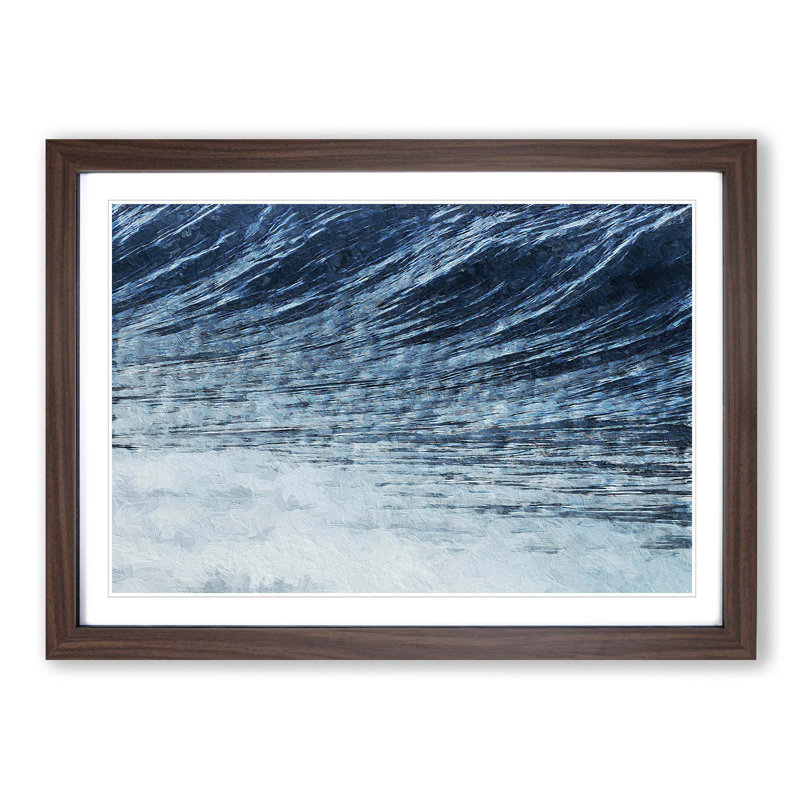 Rising of the Wave in Blue - Picture Frame Painting Print on MDF, Walnut Framed, 48cm H x 65cm W x 2cm D