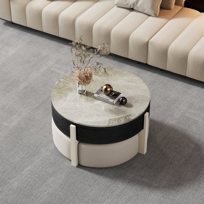 Yvelle Stone Countertop Coffee Table with 4 Hidden Seats