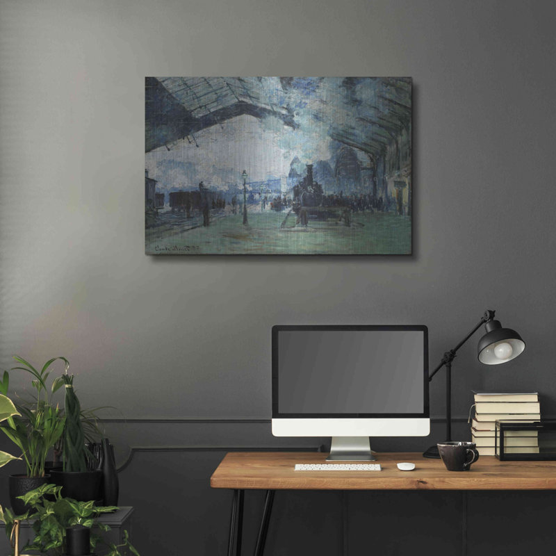 «Ariival of the Normandy Train» par Claude Monet, art mural en métal, H 24 po x l 36 po