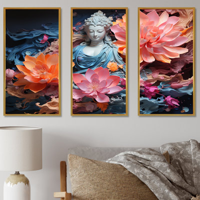 Blooming Buddhism Statue - Ensemble d'art mural sur toile bouddhisme