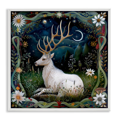 Scène de forêt de cerfs blancs encadrée par The Dutch Lady