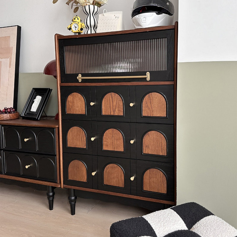 Nut-brown+Black Solid Wood+Glass Display Cases