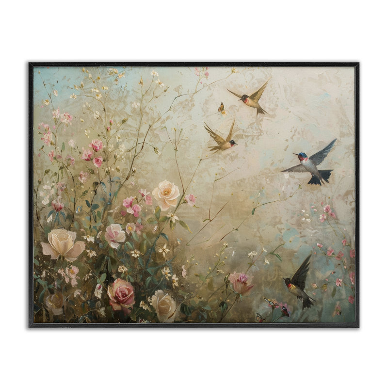 «Spring Meadow Birds» par Arlington Prints, H 11 po x l 14 po, Giclée encadrée noir minuit