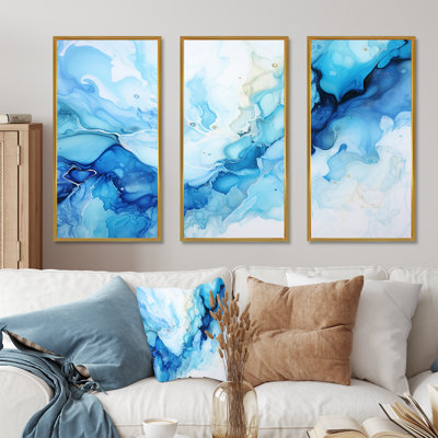 Ensemble de décorations murales océan bleu et blanc à encre liquide I - Formes abstraites