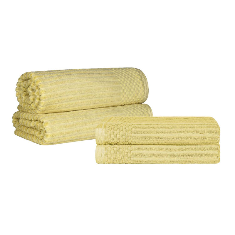 Ribbed Cotton Absorbent Heavy Weight 2 Pc Bath Sheet and 2 Pc Bath Towel Set, Golden Mist