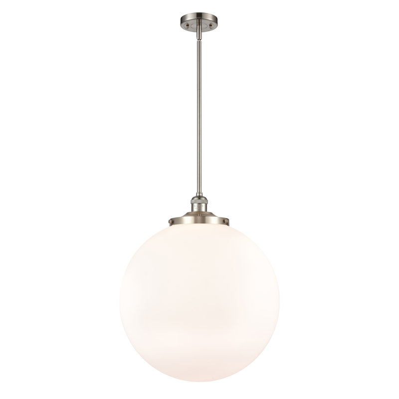 Luminaire suspendu simple à 1 lumière Frederick, Nickel satiné brossé, Blanc mat