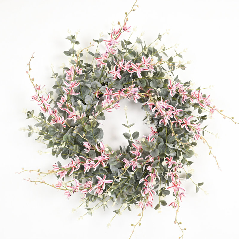 Couronne de porte artificielle 28 po, Rose