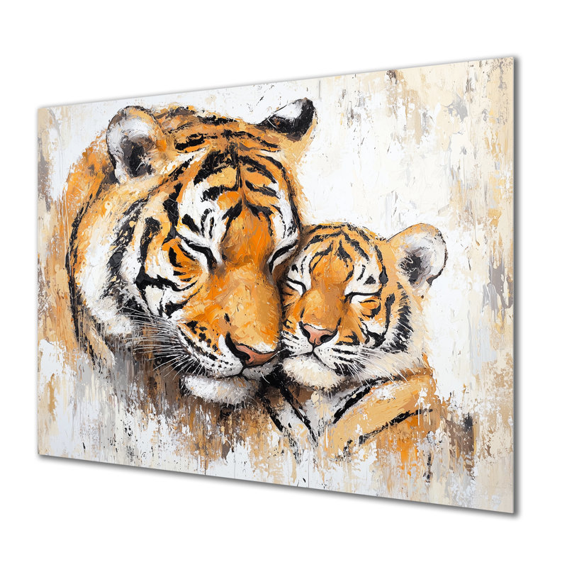«Tiger Family Bonding II - Animals», impression murale en métal, H 12 po x l 20 po