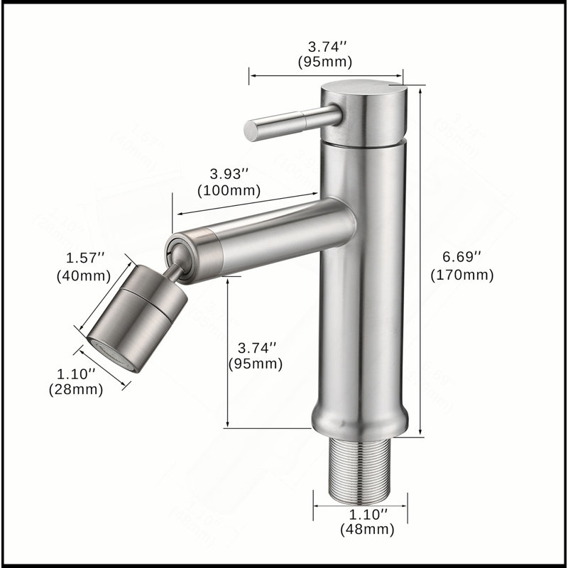 Robinet de salle de bain en nickel brossé pour robinet à 2 modes pour lavabo de salle de bain avec aérateur rotatif à 360 °