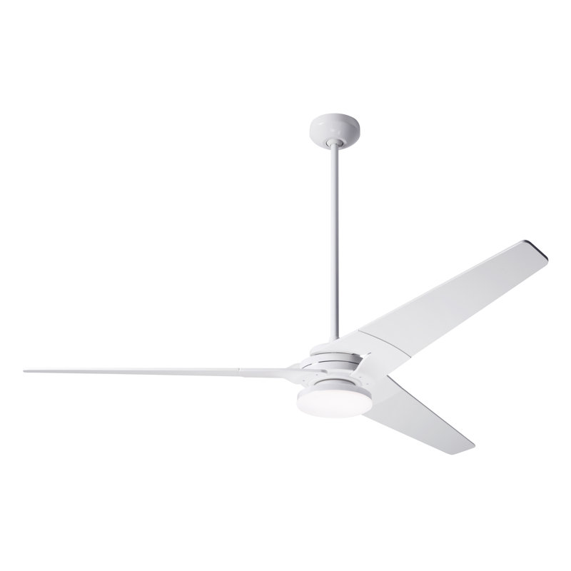 Torsion LED Downrod Ceiling Fan, Fan & Light - 2 Wire, Gloss White, White