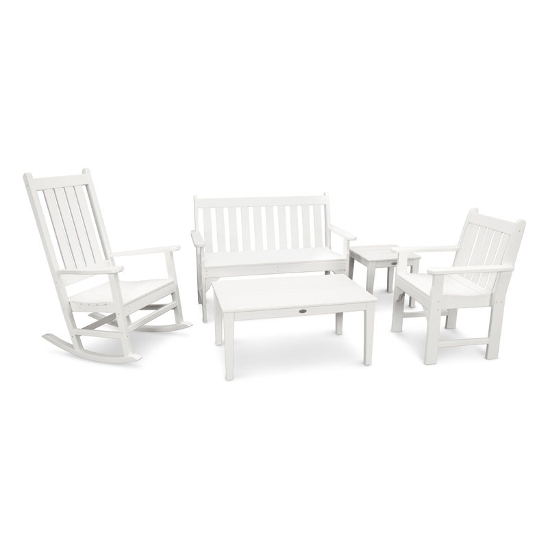 Ensemble 5 pièces banc et chaise berçante Vineyard, Blanc