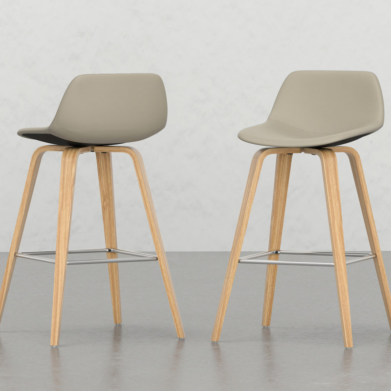 2 pièces Tabouret - Siège courbé en tissu de lin naturel avec dossier et tabourets de bar (2) Revêtement de style Mid-Century