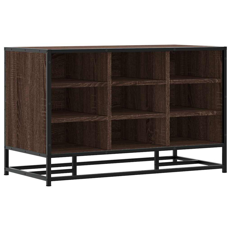 9 Pair Shoe Storage Bench, Brown Oak