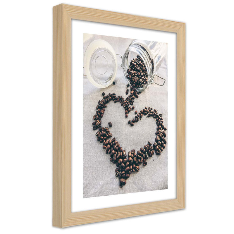 Coffee Heart Bean - Single Picture Frame Print, Tan, 60 cm H x 40 cm W