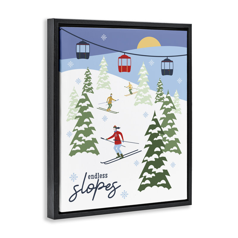 «Endless Slopes Winter Ski View», art mural par Brandi Powell, Cadre flottant noir de jais, H 21 po x l 17 po