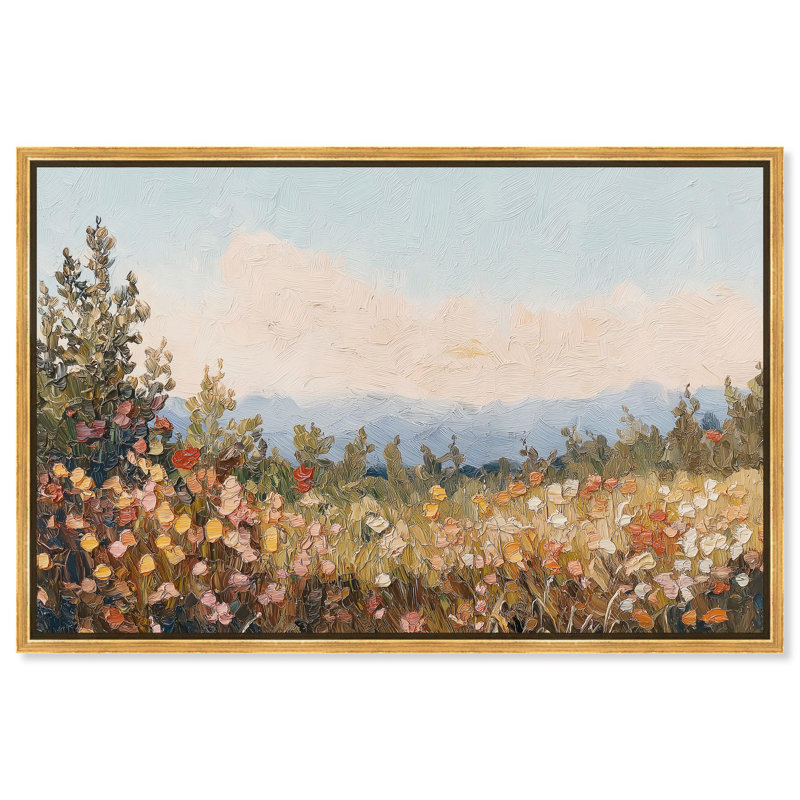 «Blossoms Together I», art floral classique par Art Remedy, Cadre flottant doré, H 3 po x l 55 po x P 1,8 po