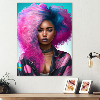 Rose et bleu femme afro-américaine II - reproduction sur toile