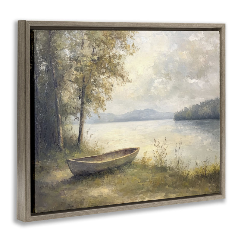 Bateau flottant au bord du lac, conception par Petal Prints Design, H 25 po x l 31 po, Cadre flottant orme Montalcino