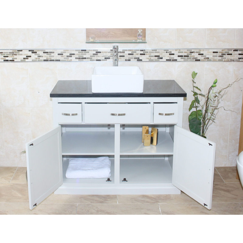 Roder 1000mm Single Bathroom Vanity with Vessel Ceramic Basin, Black Quartz, Grey