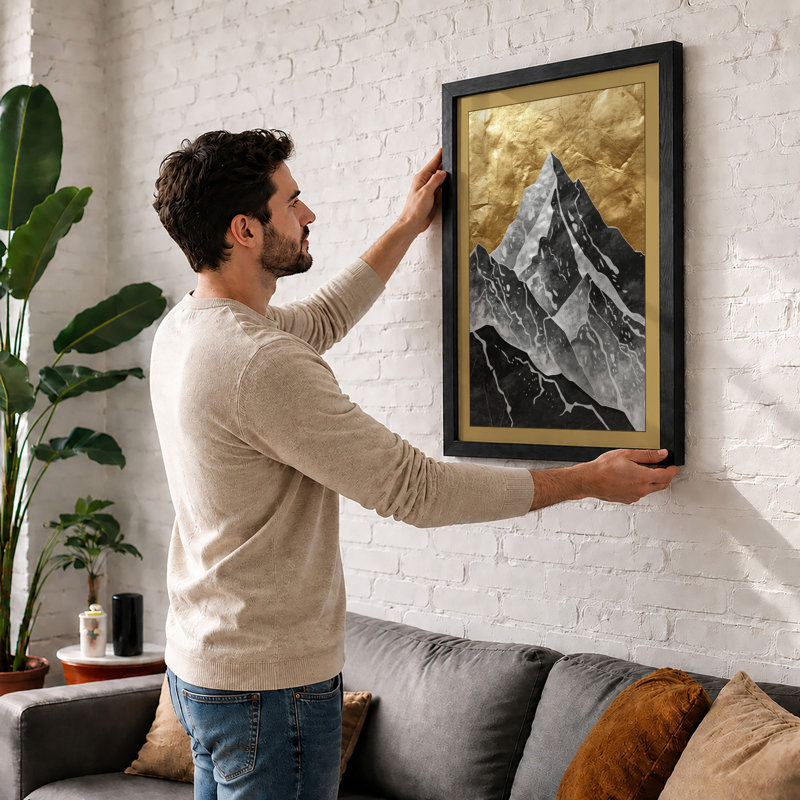 Mountain in Gold Modern - Framed Print, A1 - 84.1 x 59.4 cm, Black