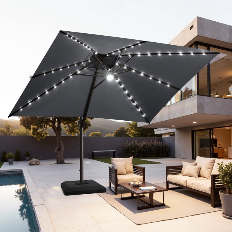 Parasol suspendu en forme de patio 10 pi x 13 pi, base incluse, Gris foncé